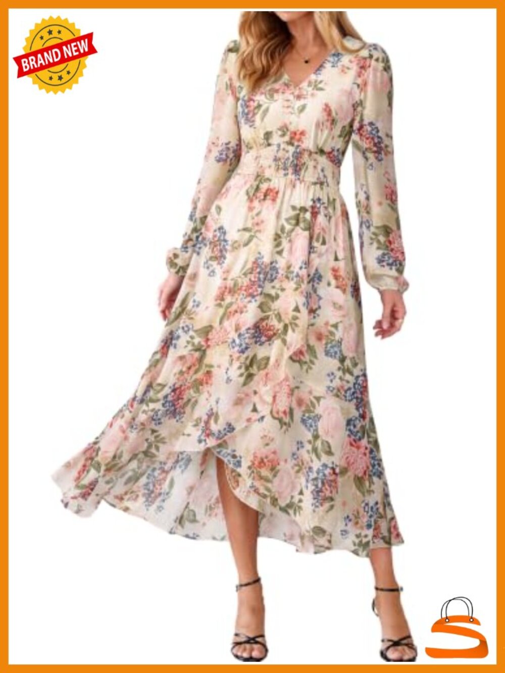 Floral Boho Long Sleeve Maxi Dress High Low Wedding Guest